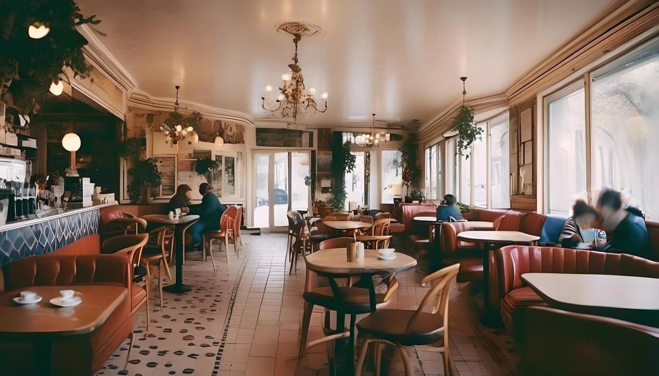 Parisian Cafe Interior with Liminal Space Aesthetic