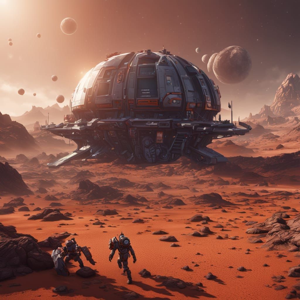 Future Life on Mars in Fantastical Matte Painting Style