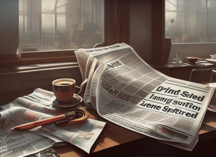 Coffee Spill on Sunday Newspaper: Digital Illustration