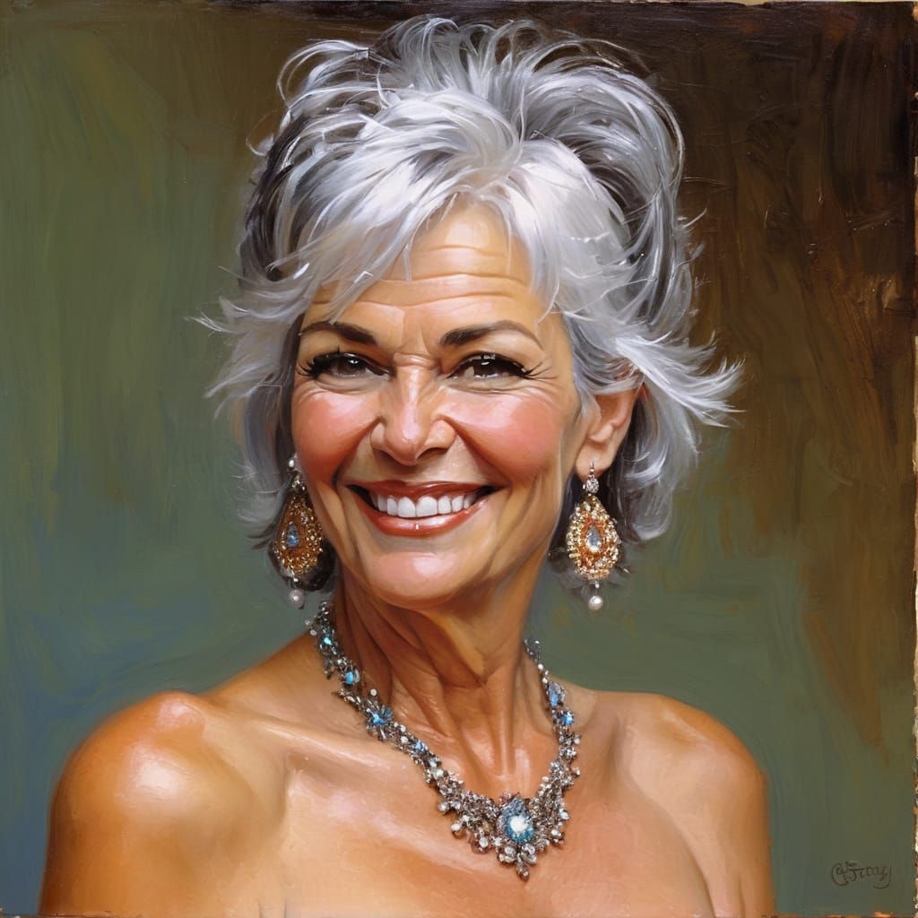 Elegant Older Woman in Oil Painting Style