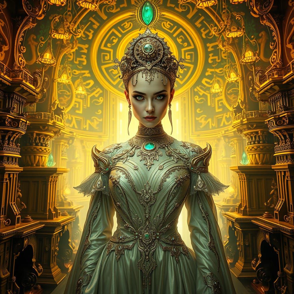 Enigmatic Goddess in Golden Dreamscape