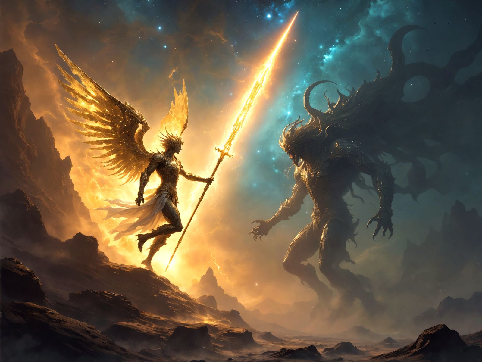 Celestial Battle: Eldritch Being vs. Mechanical God