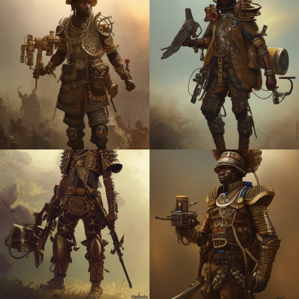 Steampunk African Soldier in Detailed Armor