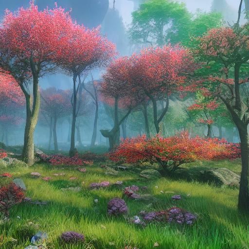 Fantastical Cherry Tree Forest: Detailed Matte Painting