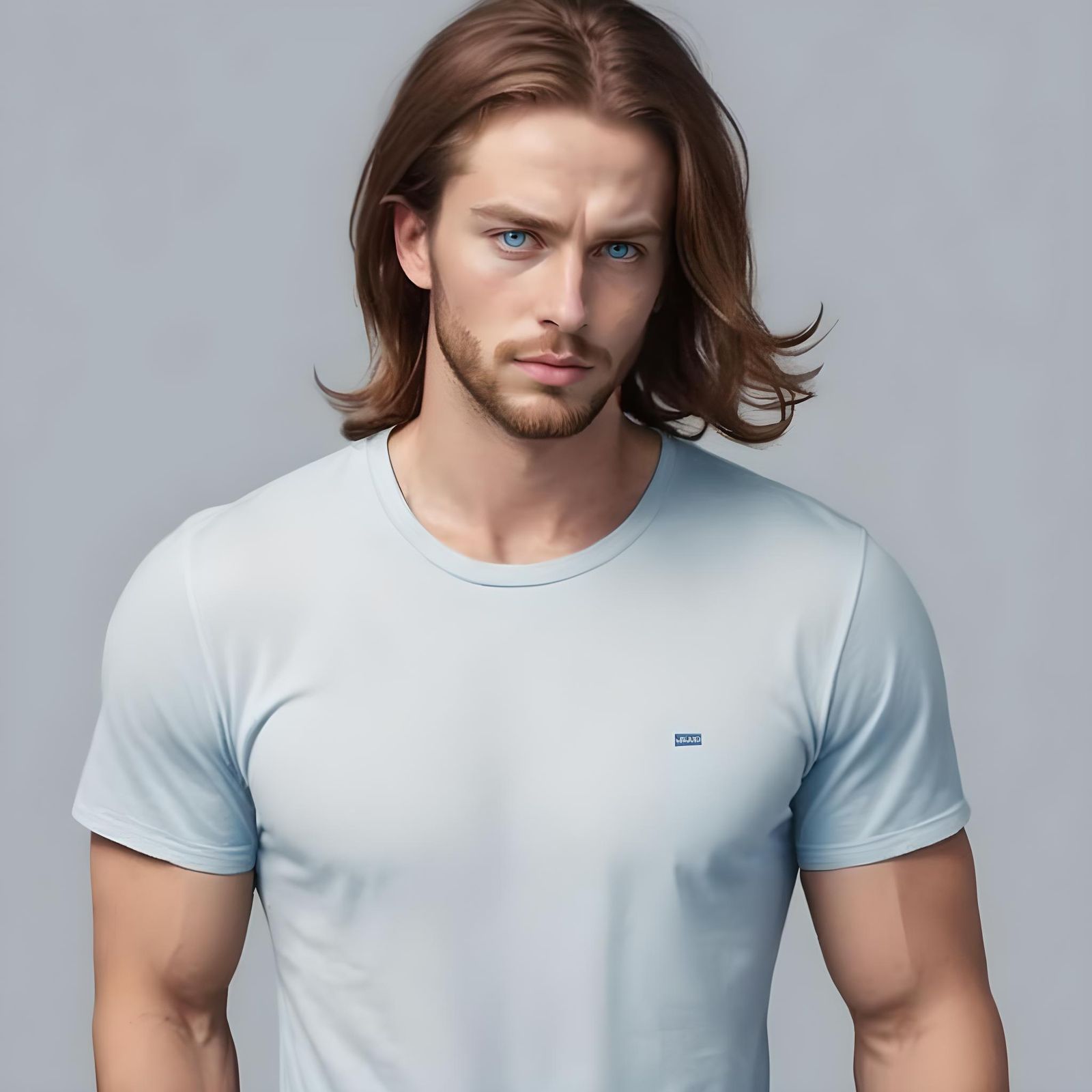Stressed Nordic-American Man with Icy Blue Eyes