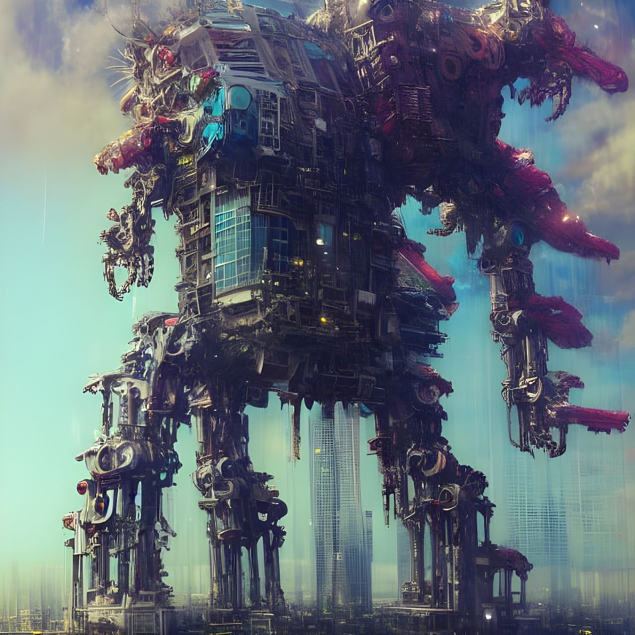 Biomechanical Skyscraper Titan in Maximalist Style