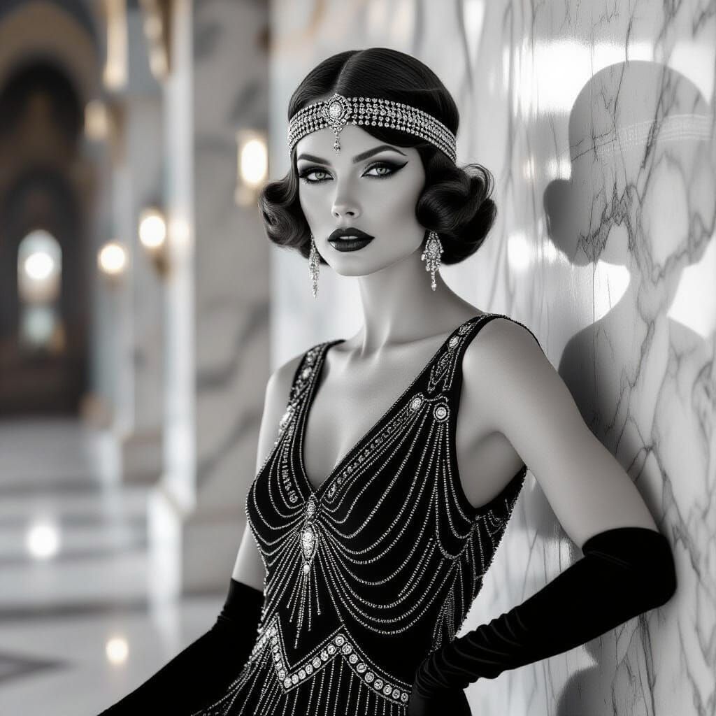 Glamorous Art Deco Model in Stark Black and White