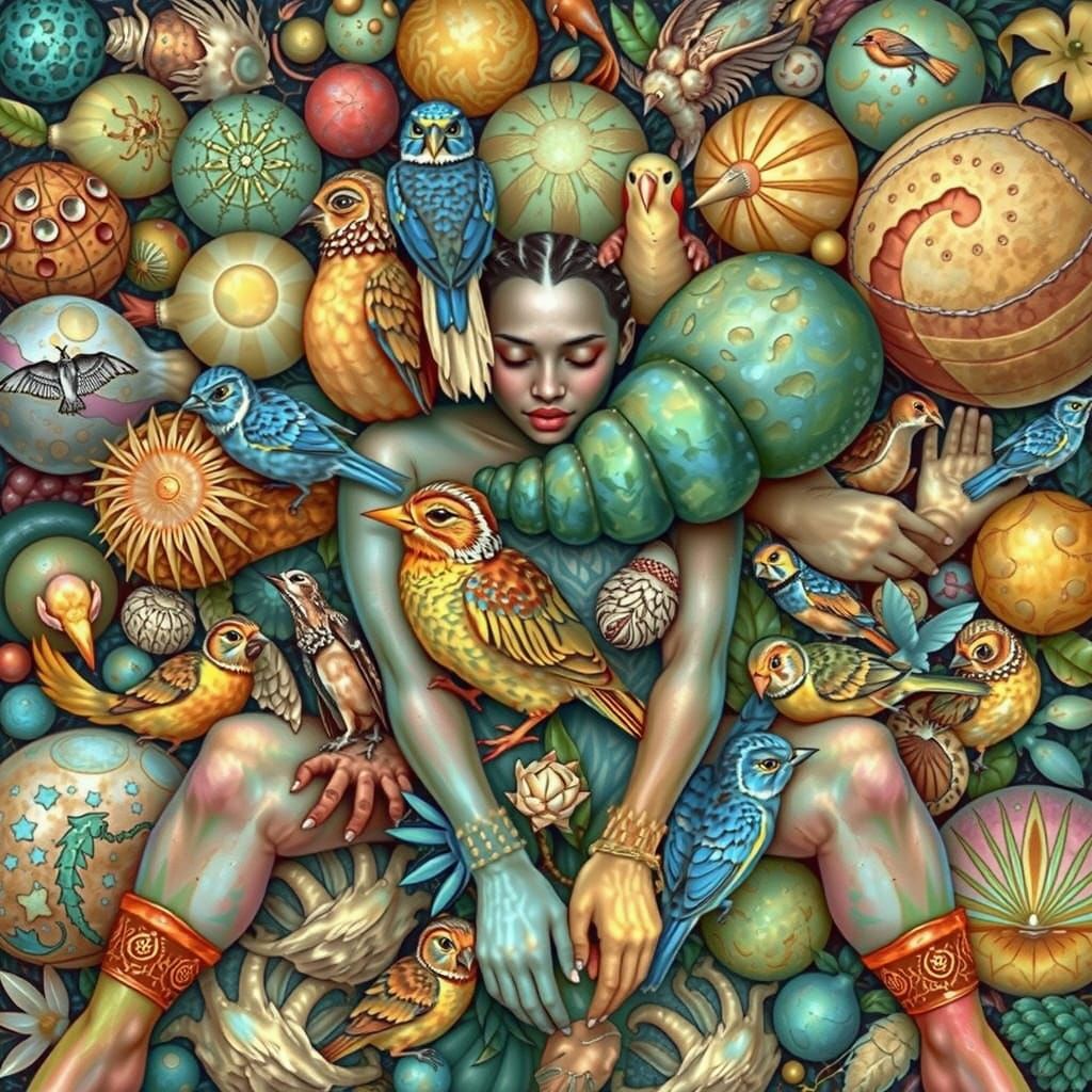 Woman Merging with Nature, Cosmic Dreamscape Art