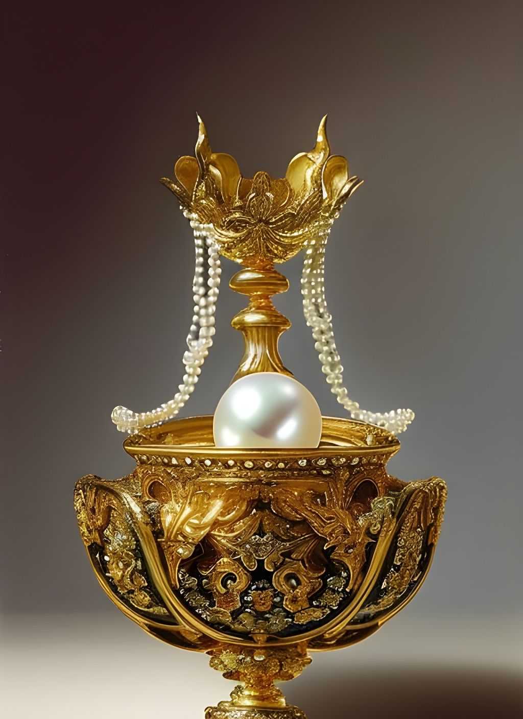 Intricate Calamari Chalice with Pearls and Gold