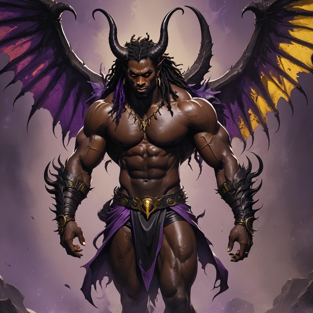 Dark Fantasy Demon King with Horns and Wings