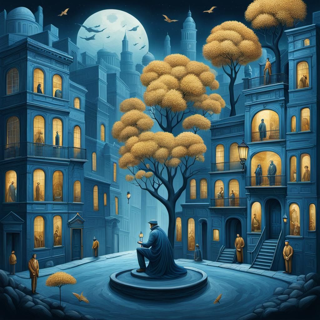 Surreal Blue and Gold Illustrations of World Art