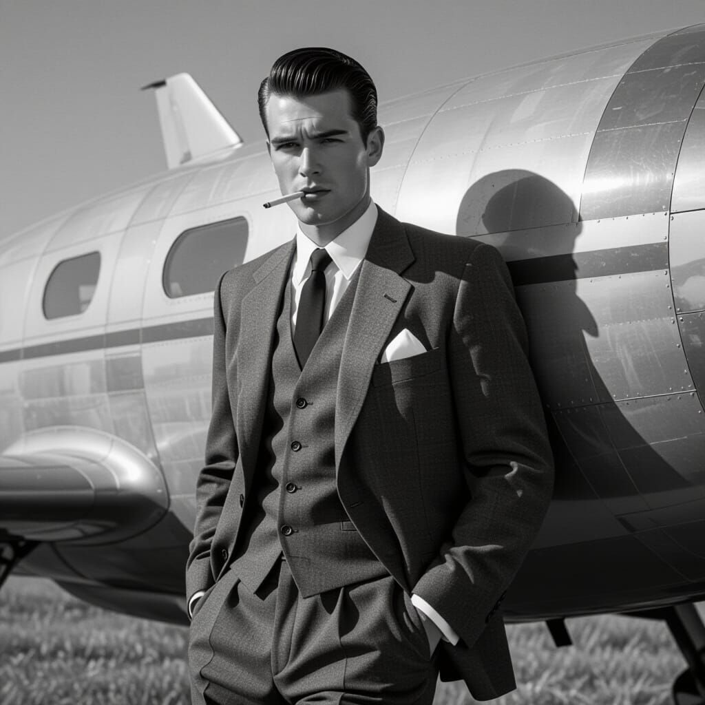 Film Noir Man with Spaceship in Black and White