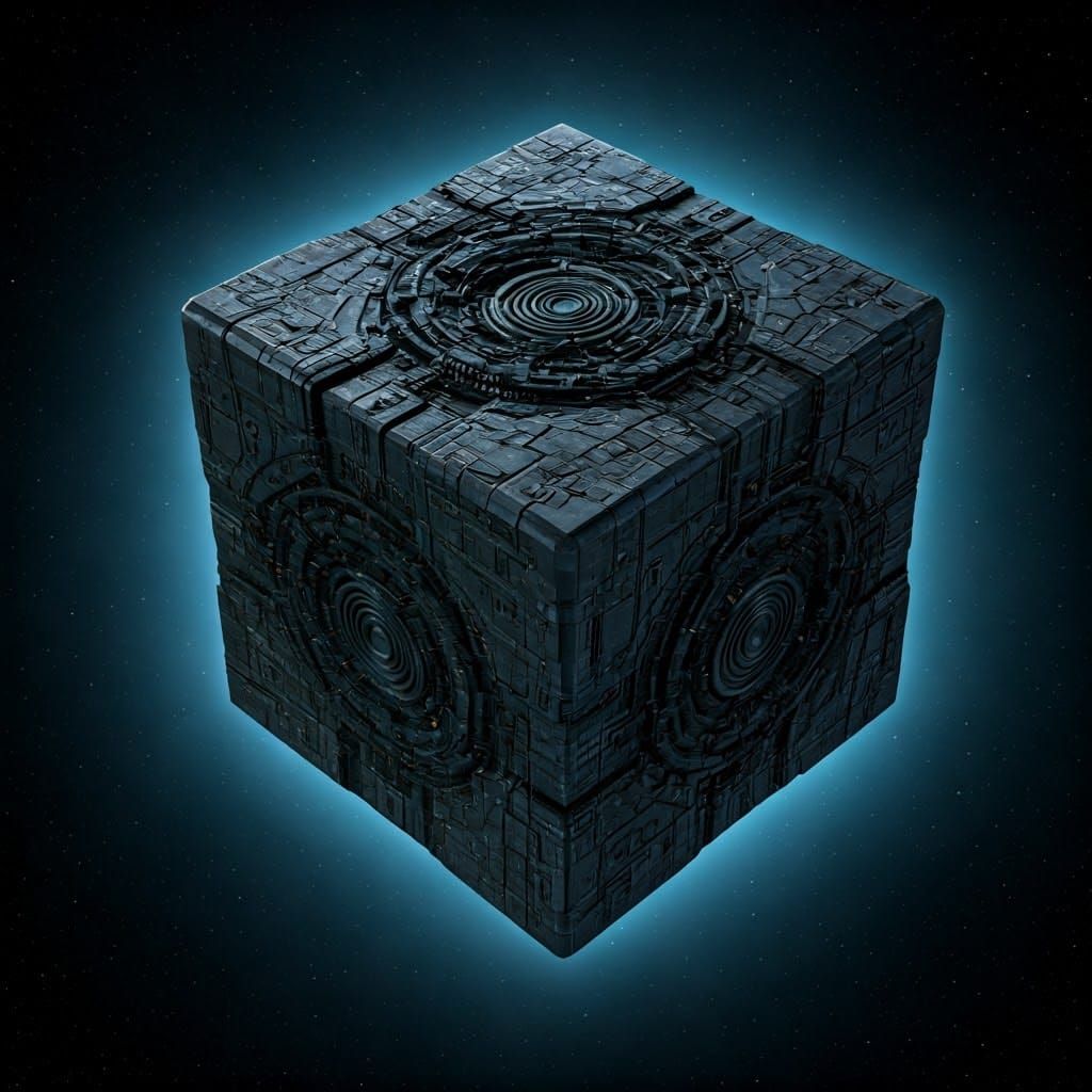 Cybernetic Borg Cube in Dark, Starry Space