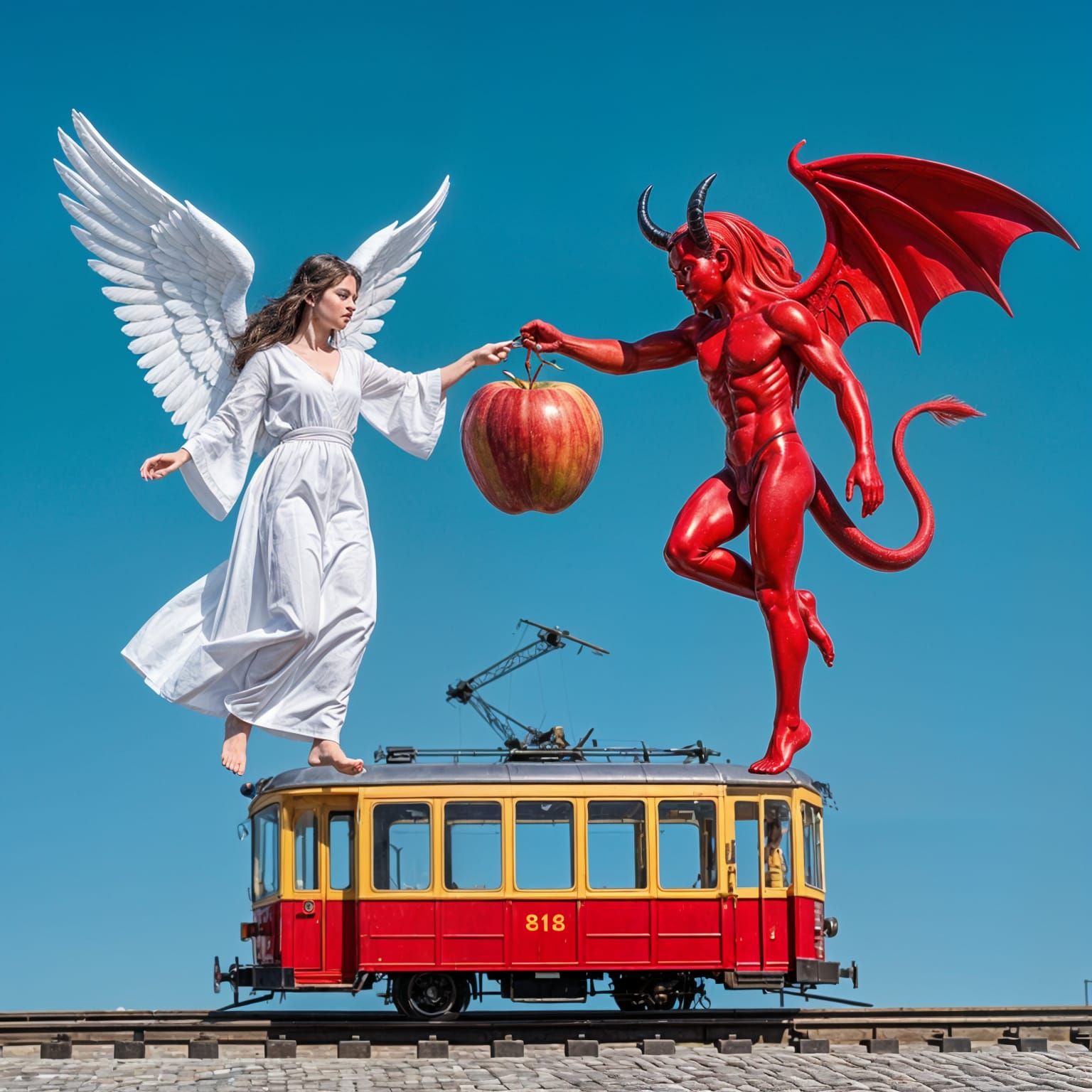 Angelic Demon Balance: A Surreal Digital Illustration