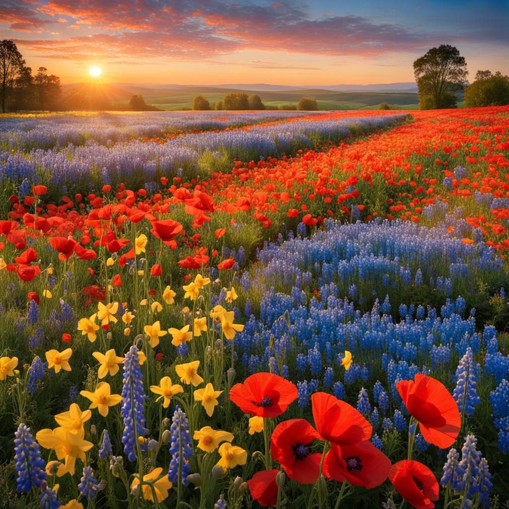 Vibrant Wildflower Meadow at Magic Hour