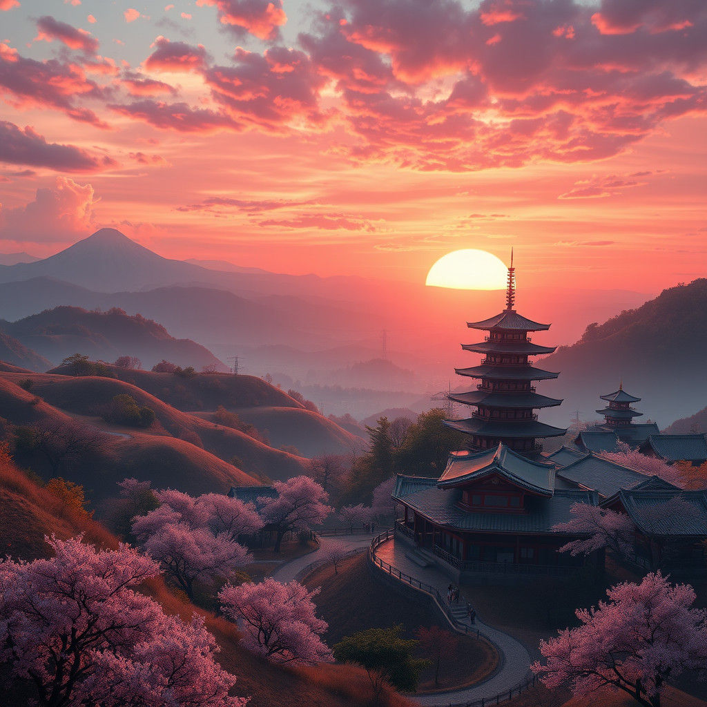 Japanese Sunrise Landscape: A Matte Painting in 8K