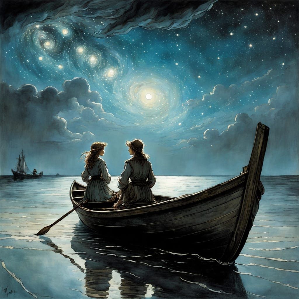Stars Shine Down on a Romantic Boat Scene