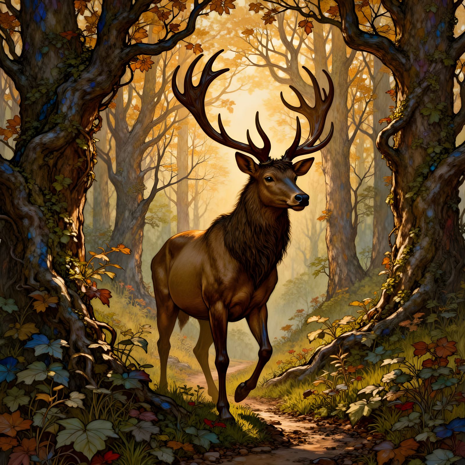 Majestic Stag in Enchanted Forest at Twilight