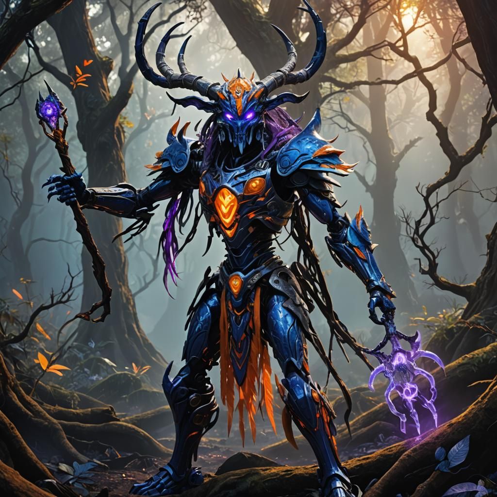 Mystical Bionicle Shaman Summons Energy in Dark Forest