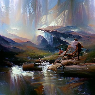 Lush Wilderness Scene in Oil Painting Style