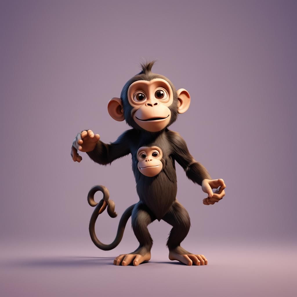 Pixar Monkey in Brightly Colored 3D