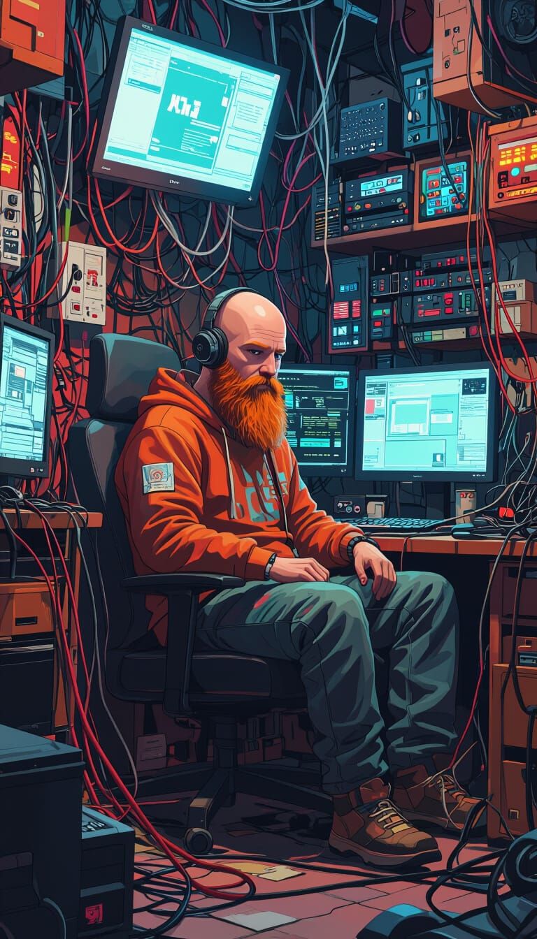 Ginger IT Guy in Absurdist Environment