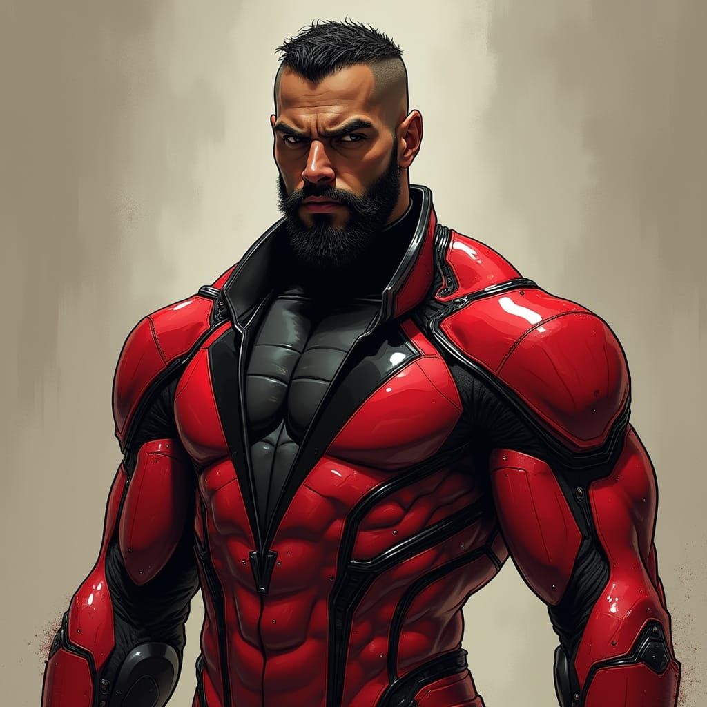 Brown-Skinned Sinister Mark with Red and Black High-Tech Sui...