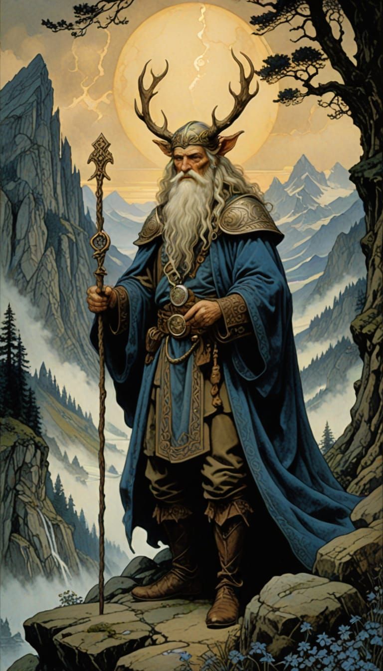 Odin's Book of Runes in Classic Illustration Style