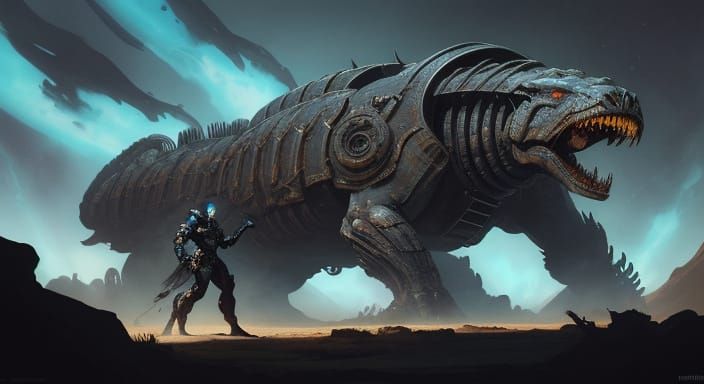 Retro Sci-Fi Subterranean World with Creatures and Monsters