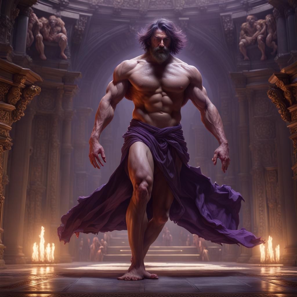 Muscular Man Disrobing: Dark Fantasy Art