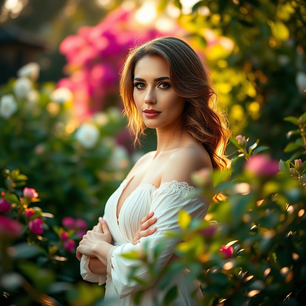 Serene Garden Portrait in Golden Light