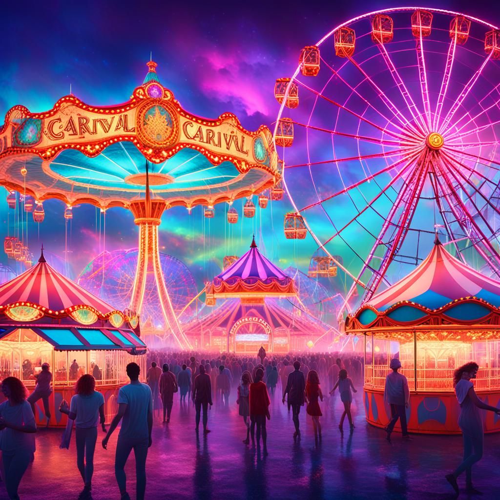 Iridescent Ferris Wheel in Surreal Carnival Concept Art