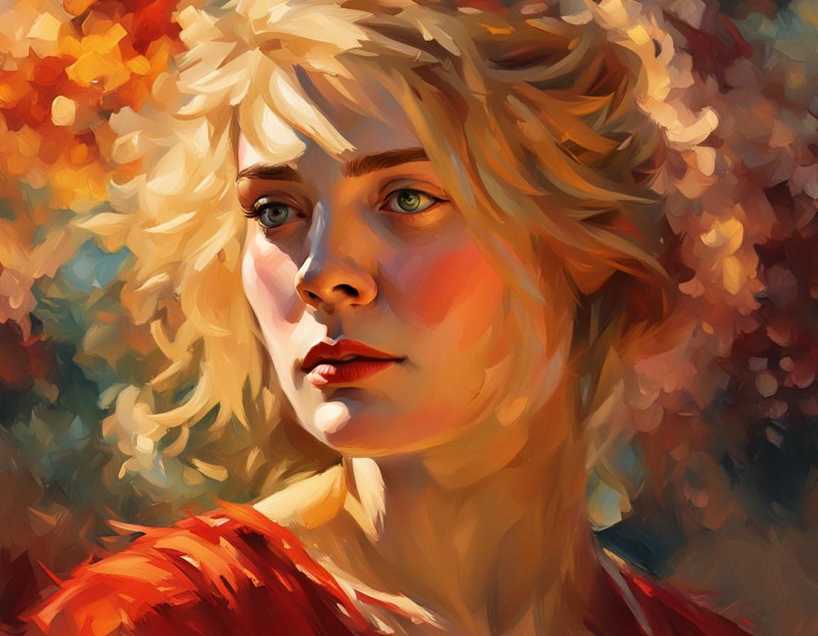 Impressionistic Portrait of Blonde Woman in Art Nouveau Styl...