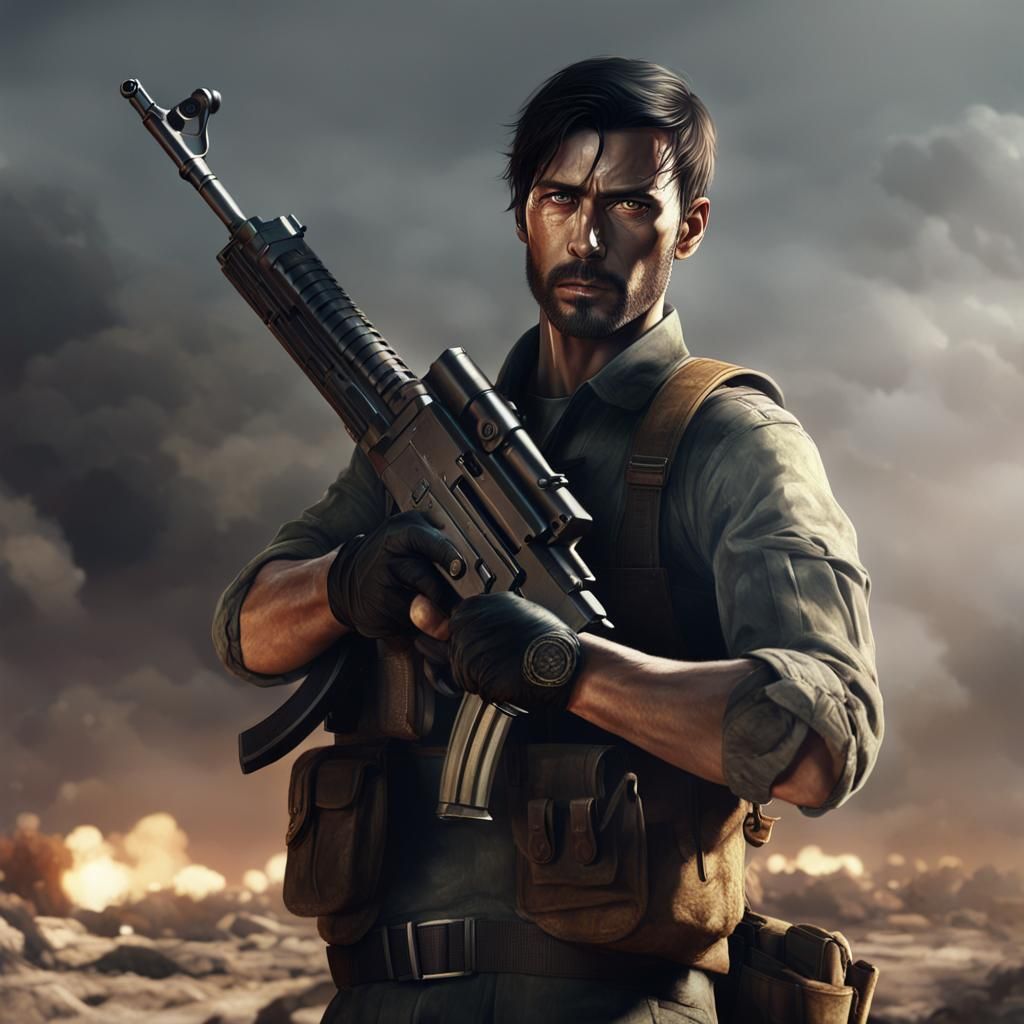 Intense Battlefield Portrait in Gritty Photorealistic Style