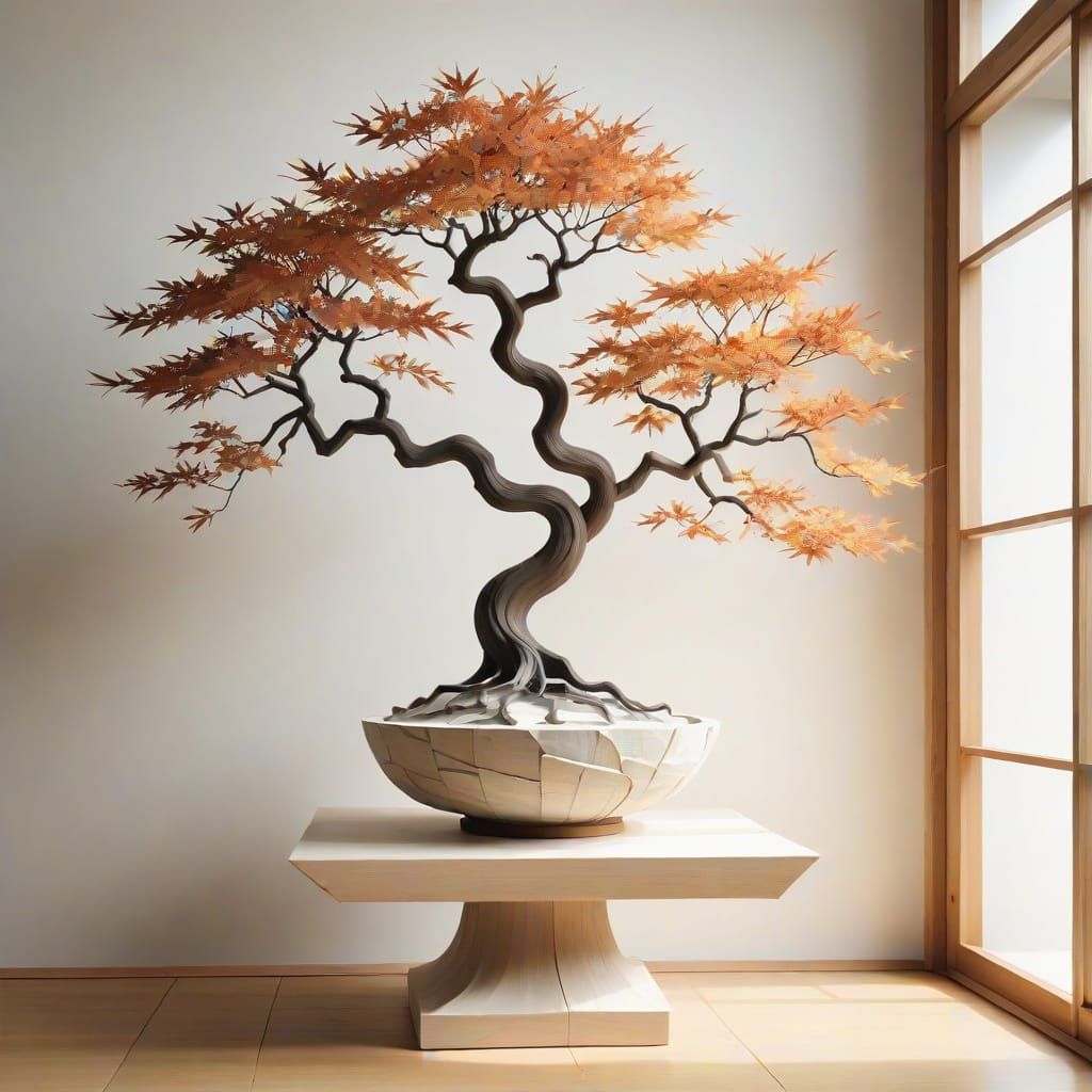 Surreal Maple Tree Sculpture in Minimalist Zen Style