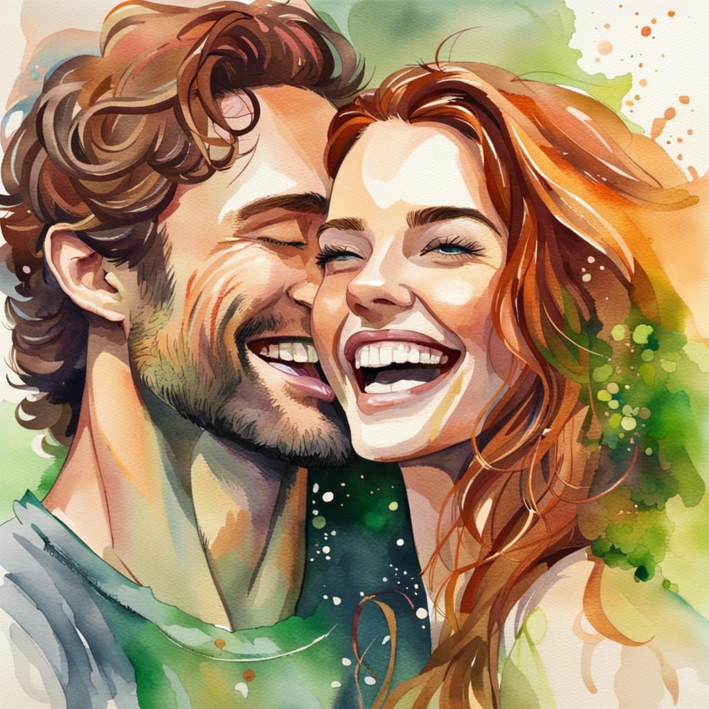 Watercolor Painting of a Happy Couple