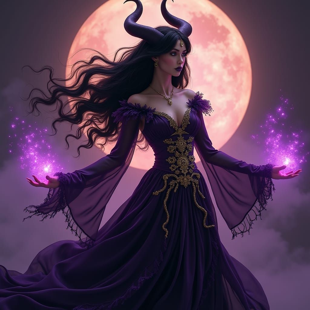 Mysterious Sorceress Casting a Spell in Art Nouveau Style