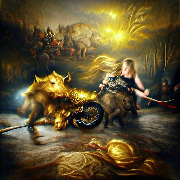 Freyja Rides Golden Boar to War