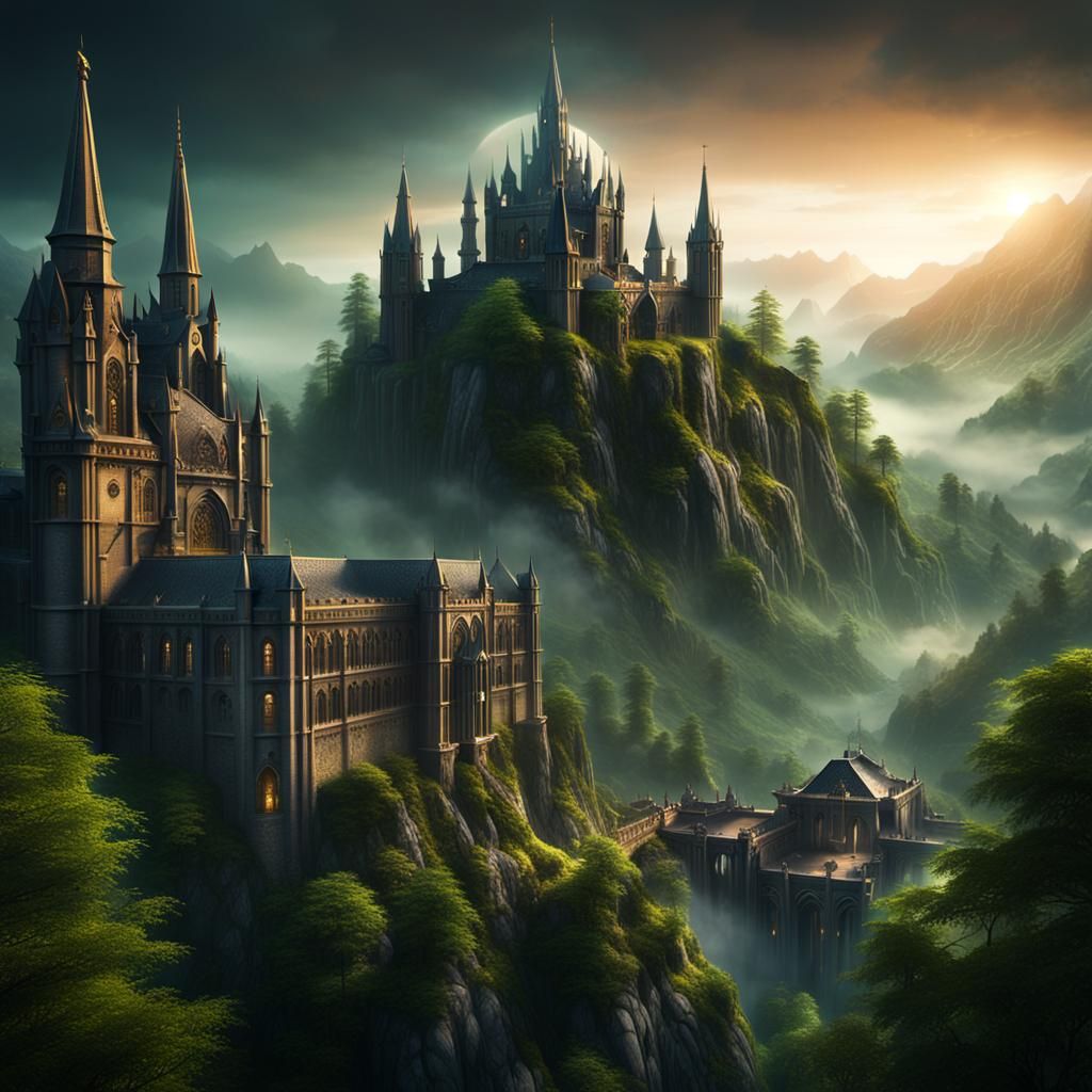 Epic Fantasy Cityscape in Golden Light