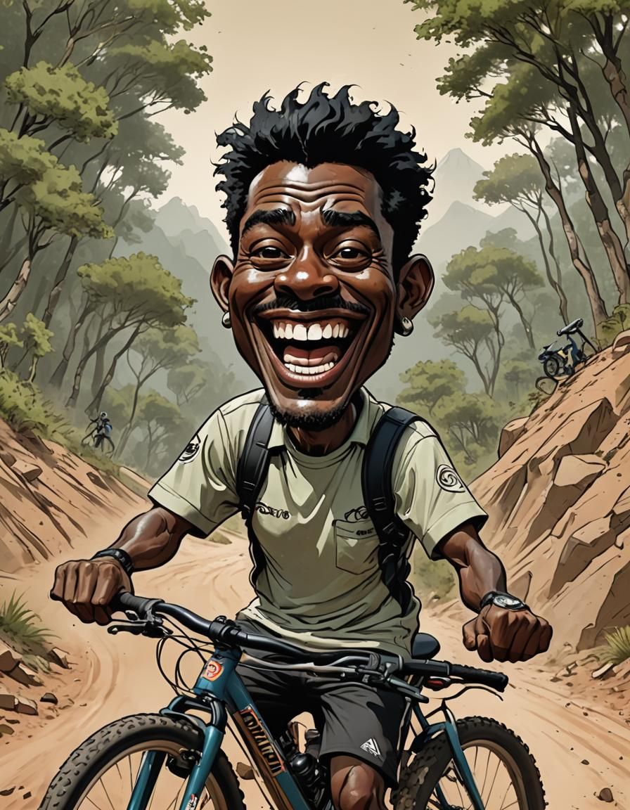 Humorous Caricature of Mountain Biker