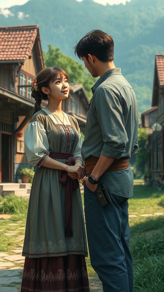 Young Woman Meets Man in Quaint Village, Shinkai Style