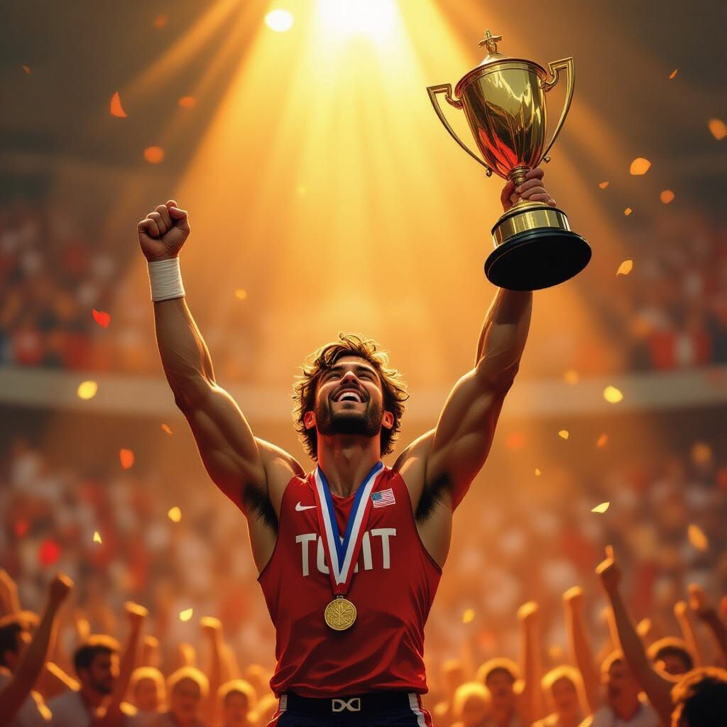 Triumphant Athlete Bathed in Golden Victory Light