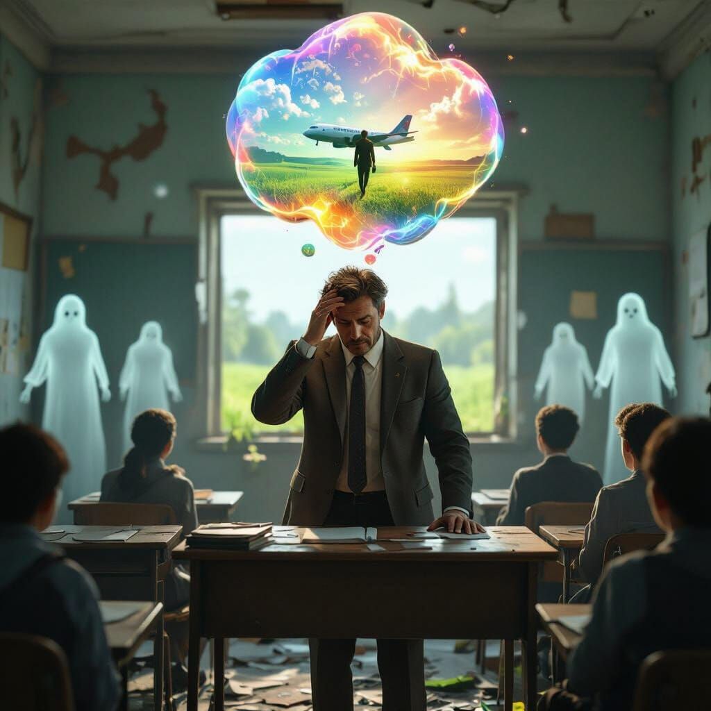 Teacher's Dream of Escape in Cinematic 3D Render