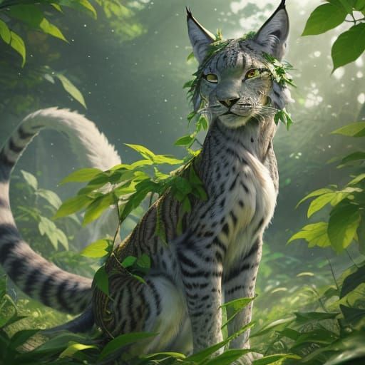 Floraleon: Vibrant Anime-Style Plant-Lynx Hybrid in Serene N...