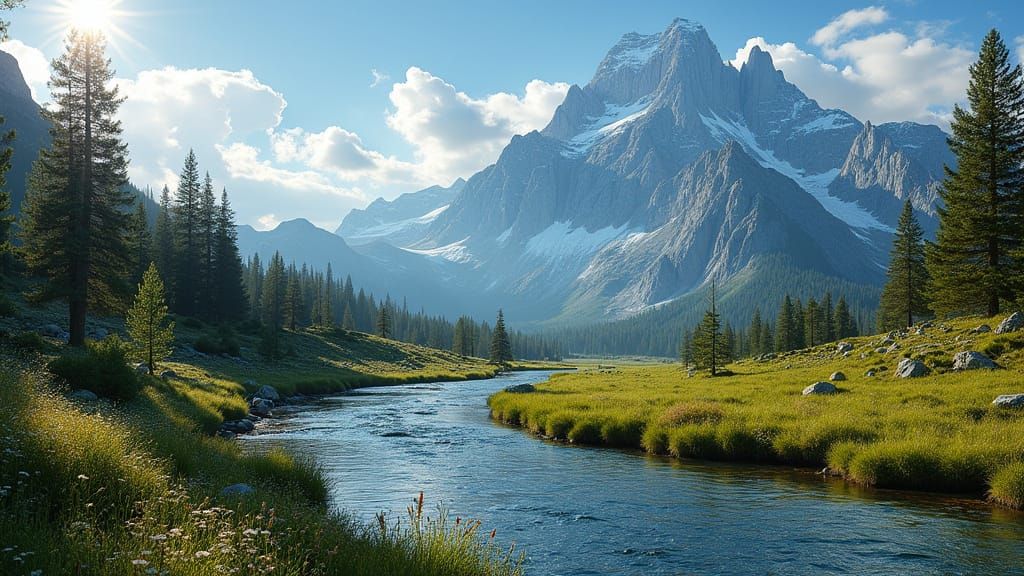 Majestic Mountain Landscape with Winding River