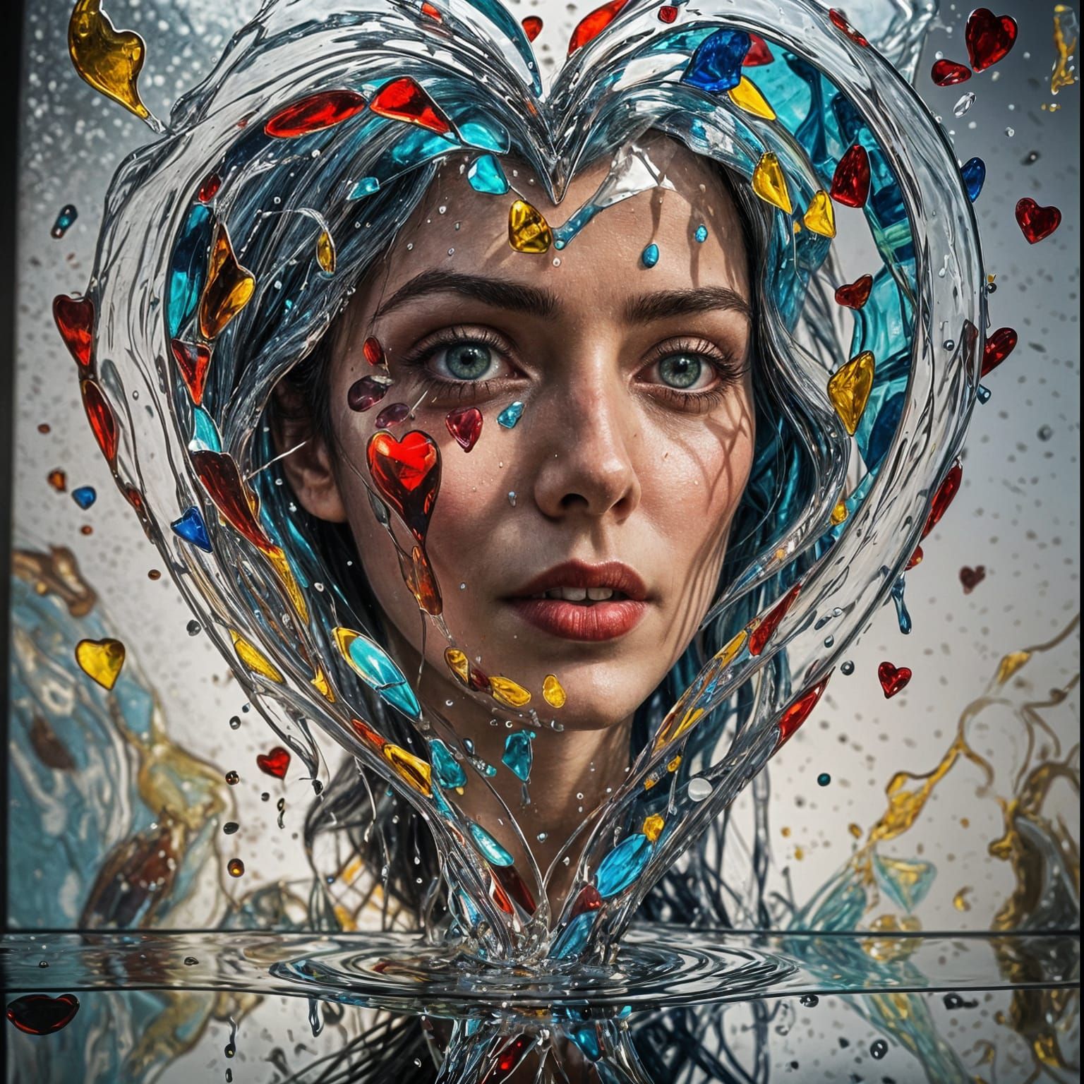 Hyperrealistic Glass Heart in Splash Art Style
