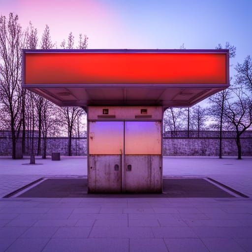 Neon City: Decaying Brutalist Kiosk in Ametrine Colors