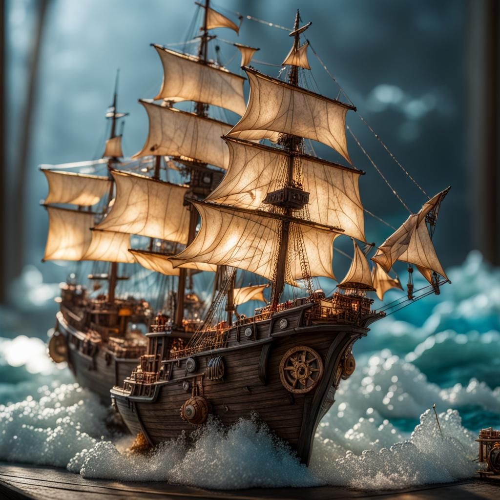 Miniature Glass Pirates on the High Seas