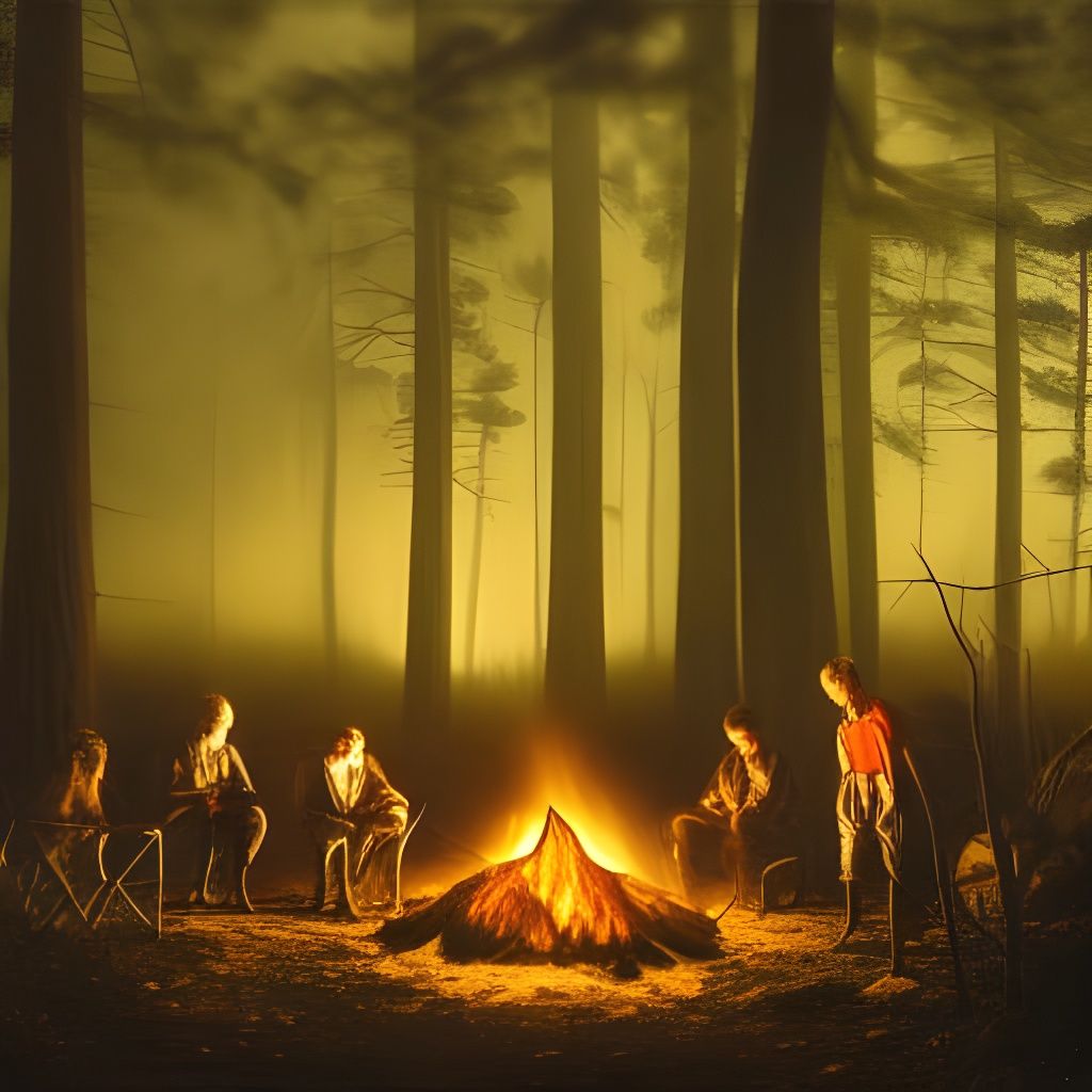 Eerie Campfire Scene in Hyperrealistic Style