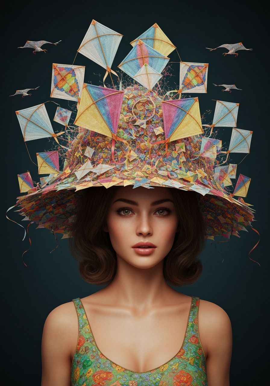 Realistic Photo: Woman with Kite Hat, Vivid Colors